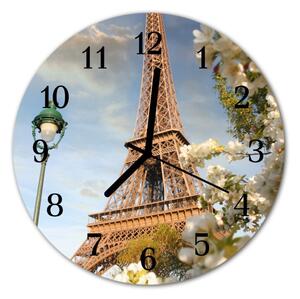 Ceas de perete din sticla rotund Turnul Eiffel din Paris Oraș multi-colorat