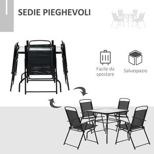 Outsunny Set Mobilier de Grădină 5 Piese, 4 Scaune Pliabile și Masă cu Orificiu pentru Umbrelă, Design Elegant, Negru | Aosom Romania