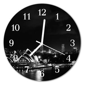 Ceas de perete din sticla rotund Sydney Skyline orașului Black & White