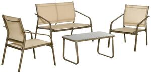 Outsunny Set Mobilier de Gradina Confortabil, 2 Scaune, 1 Canapea, 1 Masuta, Cadru Metalic, Textilen Rezistent, Kaki, Design Modern | Aosom Romania