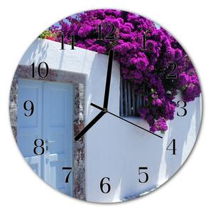 Ceas de perete din sticla rotund Casa Flori Arhitectura Purple