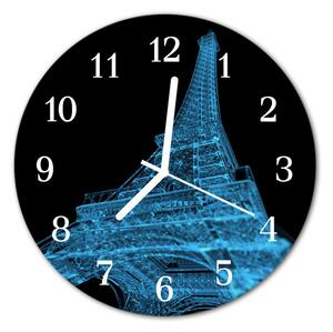 Ceas de perete din sticla rotund Turnul Eiffel din Paris Oras albastru, negru