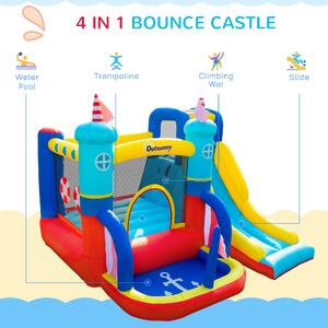 Outsunny Castel Gonflabil 4 in 1 pentru Copii de la 3 la 8 ani cu Tobogan, Trambulina, Piscina si Pompa inclusa, 265x260x200cm