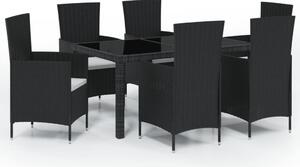 Set mobilier de exterior cu perne, 7 piese, negru, poliratan