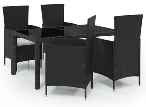 Set mobilier de exterior cu perne, 5 piese, negru, poliratan