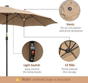 Outsunny Umbrelă Solară LED 4.5m, Sistem de Deschidere cu Manivelă, Rezistentă la Apă, Kaki | Aosom Romania