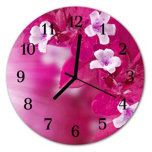 Ceas de perete din sticla rotund Flori flori roz