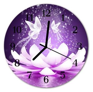 Ceas de perete din sticla rotund Floare floare violet