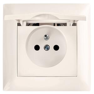 Priză simplă cu împământare și clapetă cu ramă OSTE JNH005-G Beige