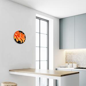 Ceas de perete din sticla rotund Gerbera Flori Orange