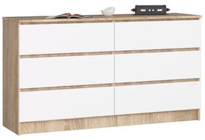 Comoda k140 cu 6 sertare 138 x 77 x 40 cm stejar - alb