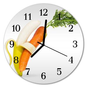 Ceas de perete din sticla rotund Morcovii Banana Banana Morcovi Orange