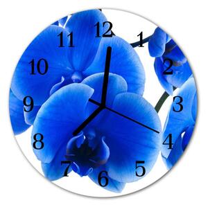 Ceas de perete din sticla rotund Orhideea flori albastre