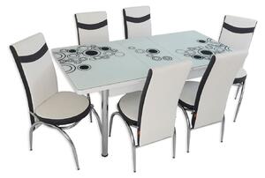 Set masă extensibilă Alb Cerc cu 6 scaune alb negru