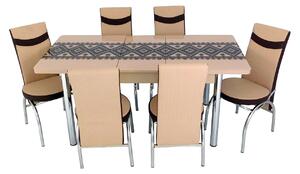 Set masă extensibilă Tradițional cu 6 scaune crem maro
