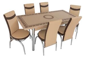 Set masă extensibilă Athena cu 6 scaune crem maro