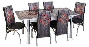 Set masă extensibilă Kasia cu 6 scaune imprimate