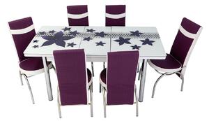 Set masă extensibilă Star Mov cu 6 scaune mov alb