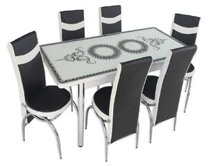 Set masă extensibilă Oriental White cu 6 scaune negru alb