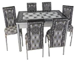 Set masă extensibilă Venus Gri cu 6 scaune imprimate