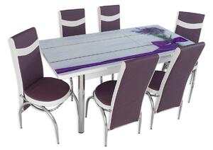 Set masă extensibilă Lavandă și 6 scaune mov alb