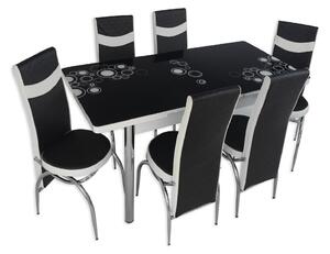 Set masă extensibilă Negru Cerc cu 6 scaune negru alb