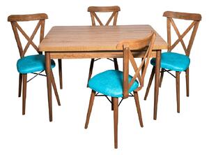 Set masă fixă Dedeli cu 4 scaune turquoise