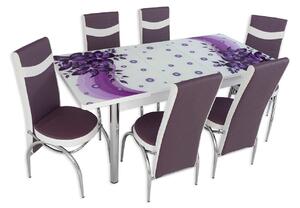 Set masă extensibilă Amaryllis Mov cu 6 scaune mov alb