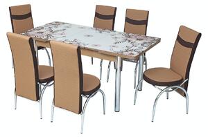 Set masă extensibilă Dalia cu 6 scaune crem maro