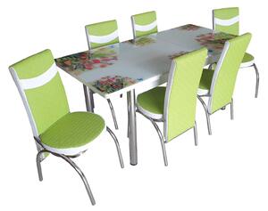 Set masă extensibilă Joy cu 6 scaune verzi