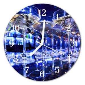 Ceas de perete din sticla rotund Pahare Alimente și băuturi Albastru