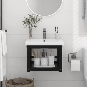 Cadru chiuvetă de baie pentru perete, negru, 40x38x31 cm, fier