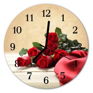 Ceas de perete din sticla rotund Trandafiri flori roșii