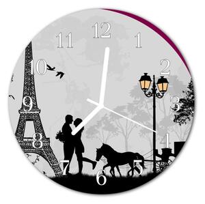 Ceas de perete din sticla rotund Paris Dragoste Orase Dragoste Negre
