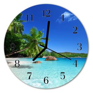 Ceas de perete din sticla rotund Insula Palm Copaci Peisaj Plante Albastru
