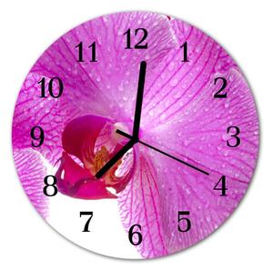 Ceas de perete din sticla rotund Orhideea flori roz