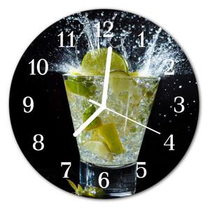 Ceas de perete din sticla rotund Cocktail Alimente și băuturi Galben