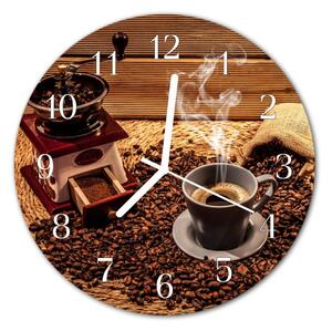 Ceas de perete din sticla rotund Boabe de cafea Alimente și băuturi Brown