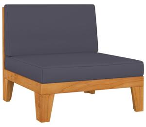 Canapea de mijloc modulară, perne gri închis, lemn masiv acacia
