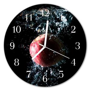 Ceas de perete din sticla rotund Apple a consumului de fructe negru