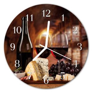 Ceas de perete din sticla rotund Vin Alimente și băuturi Brown