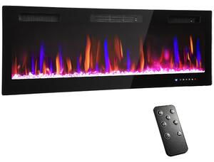 HOMCOM Șemineu Electric de Perete și Încorporabil 3 în 1 cu Design Ultra-Subțire de 9,4 cm, 12 Culori de Flacără 3D și Cristale, 900/1800W, cu Telecomandă, Touchscreen, Timer și Termostat | Aosom Romania