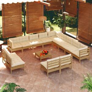 Set mobilier grădină cu perne, 14 piese, maro miere, lemn pin