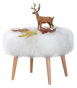 Taburet DEER, alb/stejar, blana artificiala/lemn, 50x42x45 cm