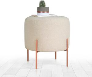 Taburet COPPER 46, crem/cupru, material textil/otel, 40x40x42 cm