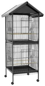 PawHut Volieră pentru Păsări cu Roți, Tăvi Detașabile din Plastic și Stinghii, Colivie pentru Canari din Metal, 168 cm, Negru | Aosom Romania