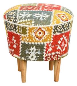Taburet RUG, multicolor/stejar, material textil/lemn, 42x42x42 cm