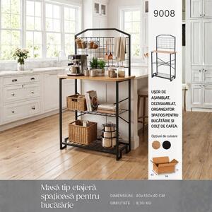 Etajera de Bucatarie Multifunctionala, Stil Industrial, 80x40x150 cm , Organizator Tip , zCoffee Station, cu 3 Rafturi si Panou Vertical