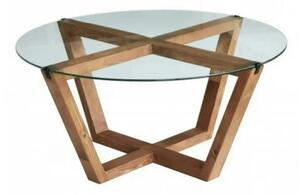 Masuta cafea Lotus, transparent/nuc, sticla/lemn, 75x75x35 cm