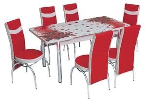 Set masă extensibilă Amaryllis Red și 6 scaune roşu cu alb